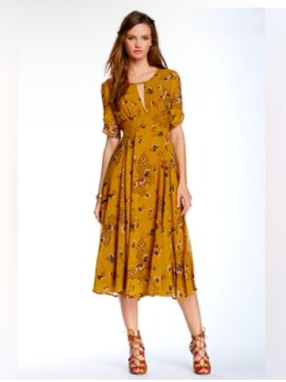 Free People Mustard Floral Midi Dress